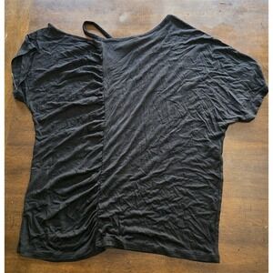 NWOT Heather H by Bordeaux M Split Gathered T-Shirt Black Short Sleeve 127901